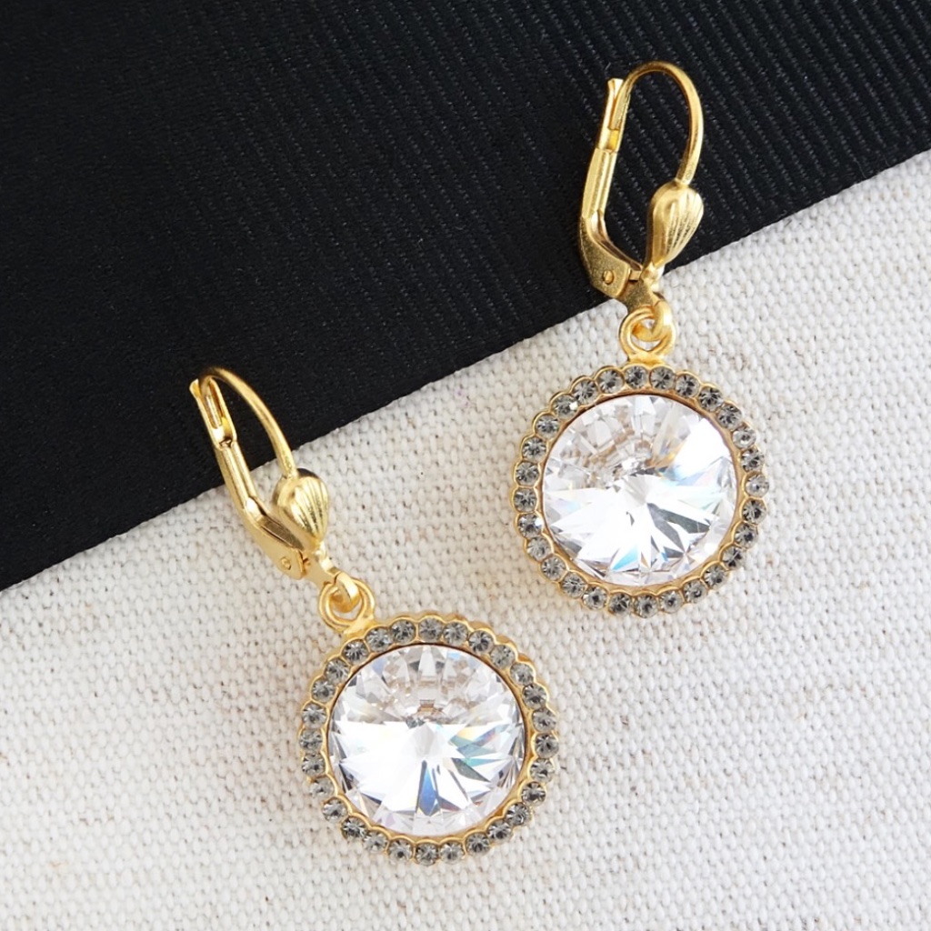 Catherine Popesco Rivoli Crystal Drop Earrings, Clear, Black Diamond Border